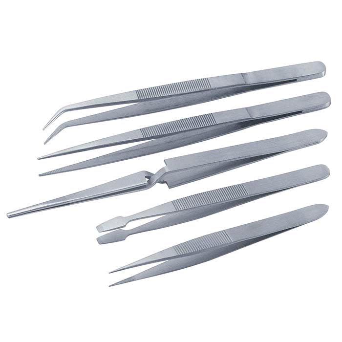 Stainless Steel Utility Tweezers, Set of 5