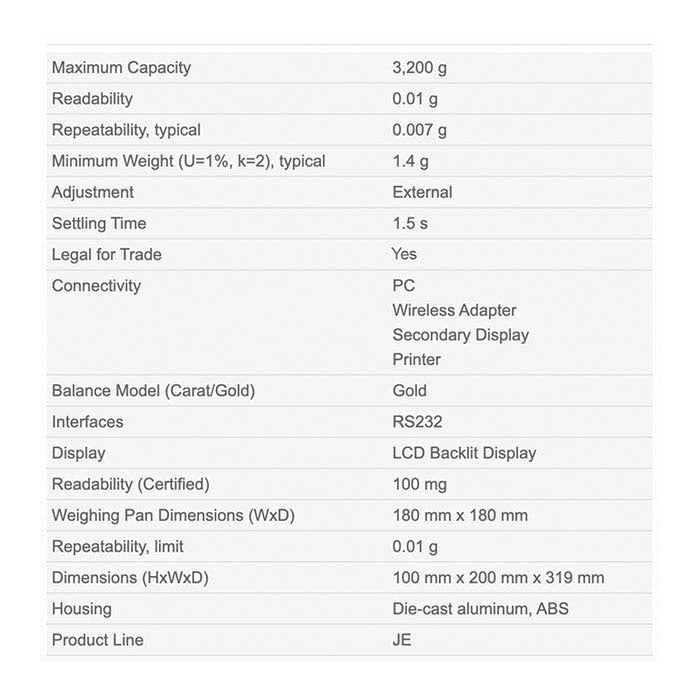 Mettler Toledo JE 3002G/A Gold Scale, Legal-for-Trade