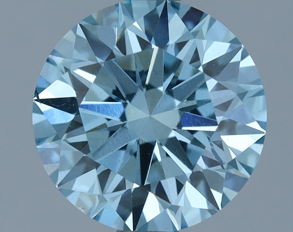 Laboratorijoje užaugintas deimantas 1,65 ct, apvalus, mėlynas, SI1