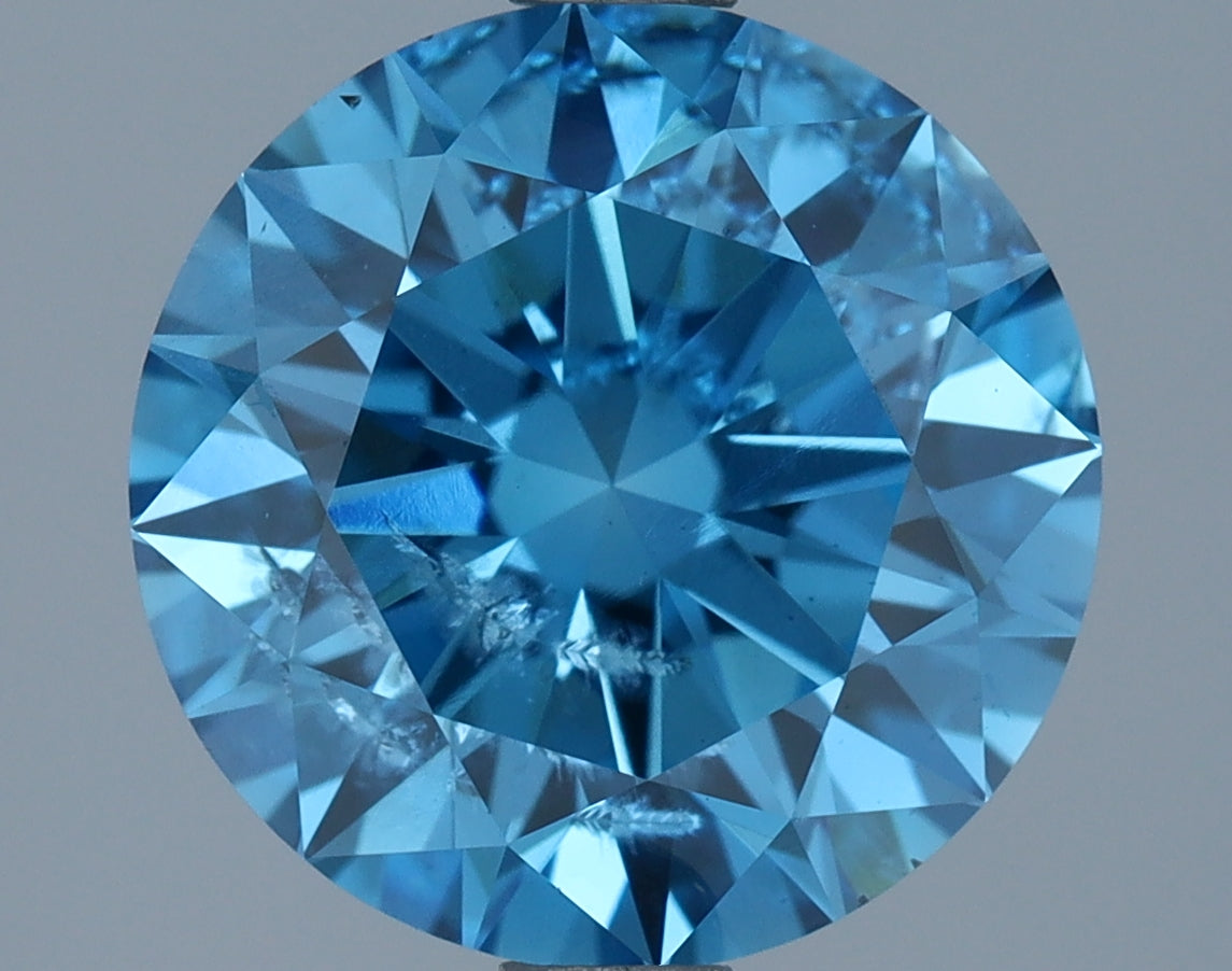 Laboratorijoje užaugintas deimantas 2,38 ct, apvalus, mėlynas, I1