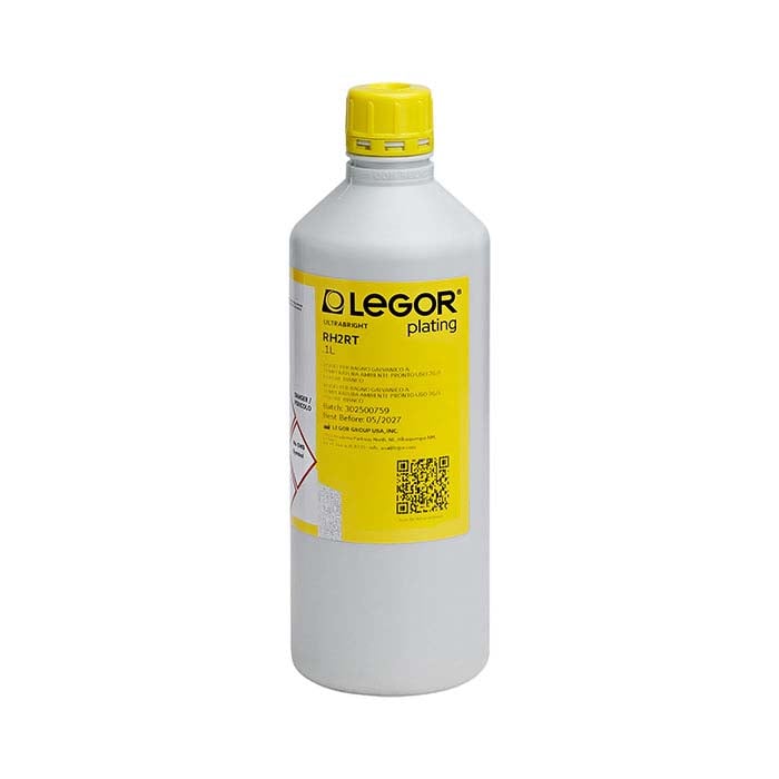 Legor® Super Bright White Room-Temperature Rhodium Plating Solution, Acid-Based