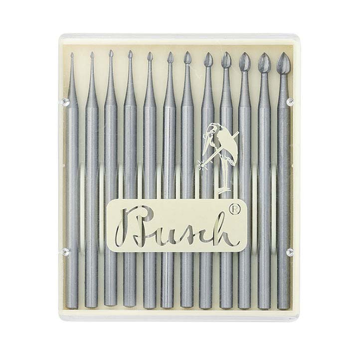 Juego de 12 piezas de fresas Busch® de tungsteno y vanadio tipo botón