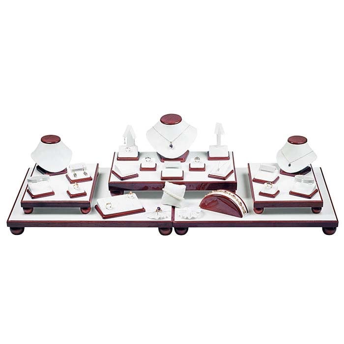 White Faux Leather Display Collection with Wood Trim, 26-Piece