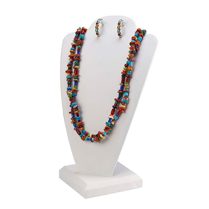 White Faux Leather Combination Necklace and Earring Bust Display