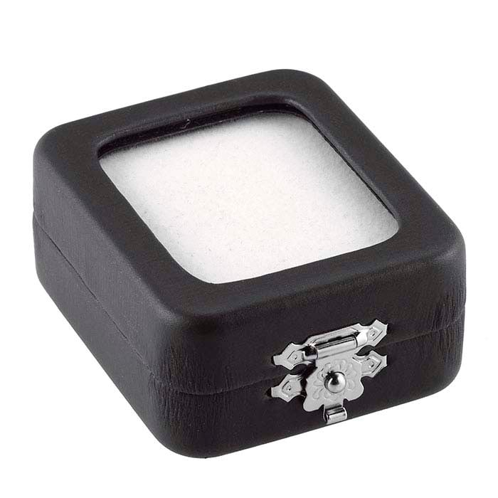 Juoda dirbtinės odos akmenukų dėžutė su stiklo dangčiu ir apverčiamu įdėklu