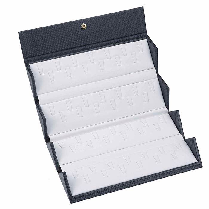 Estojo Dobrável para Anéis em Padrão Diamante de Falso Couro Preto