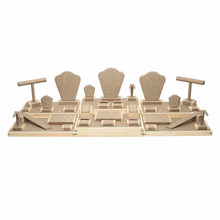 مجموعة عرض السفر من الخيش مع تقليم خشبي، مكونة من 35 قطعة