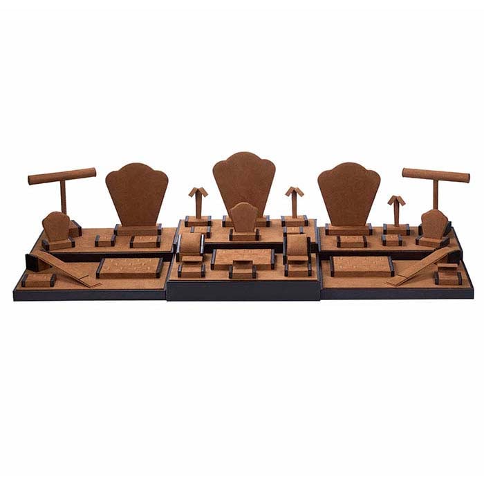 Συλλογή Ταξιδιωτικής Έκθεσης από Συνθετικό Σουέτ Καφέ Καστανιάς με Διακοσμητικά από Συνθετικό Δέρμα, 35 Τεμαχίων