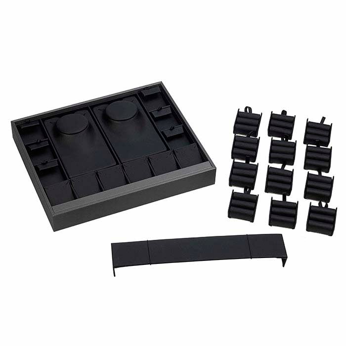 Tabuleiro Combinado Empilhável em Aço e Pele Sintética Preta