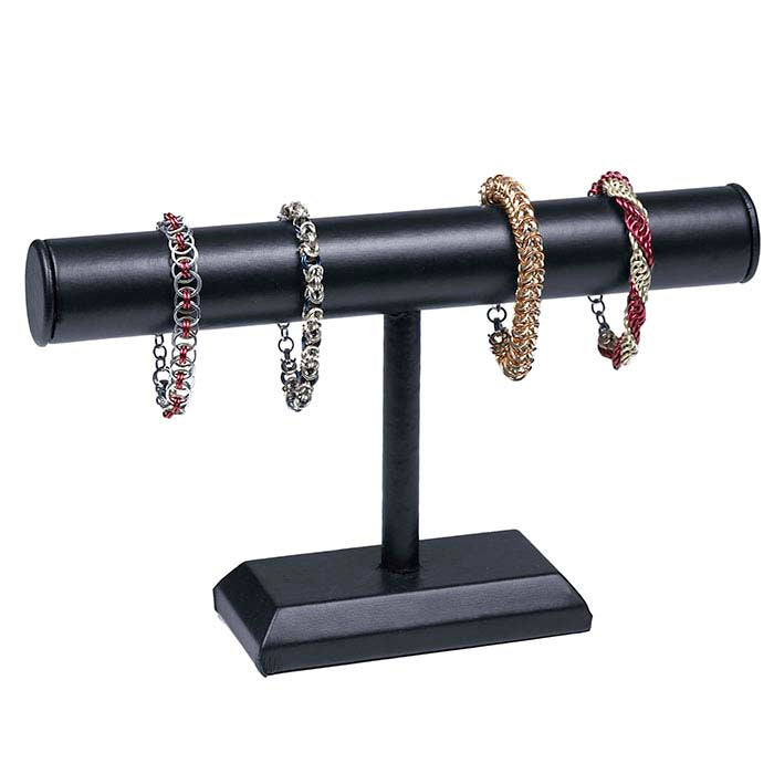 Black Faux Leather Bar Bracelet Display