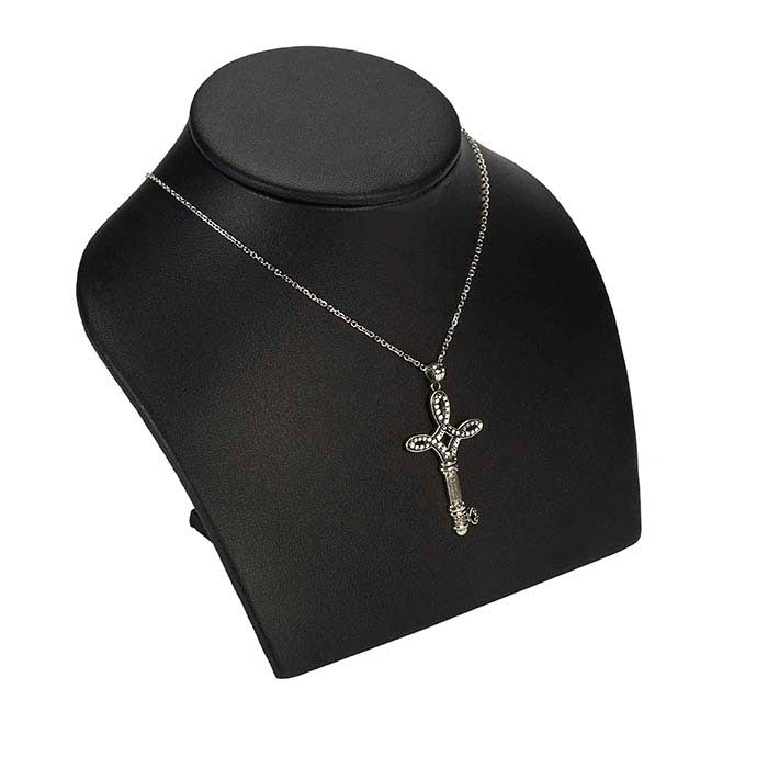 Black Faux Leather Necklace Bust Display