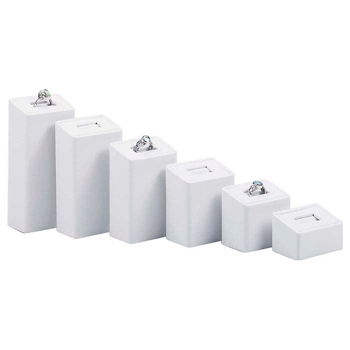 White Faux Leather Rectangle Pedestal Ring Display Set