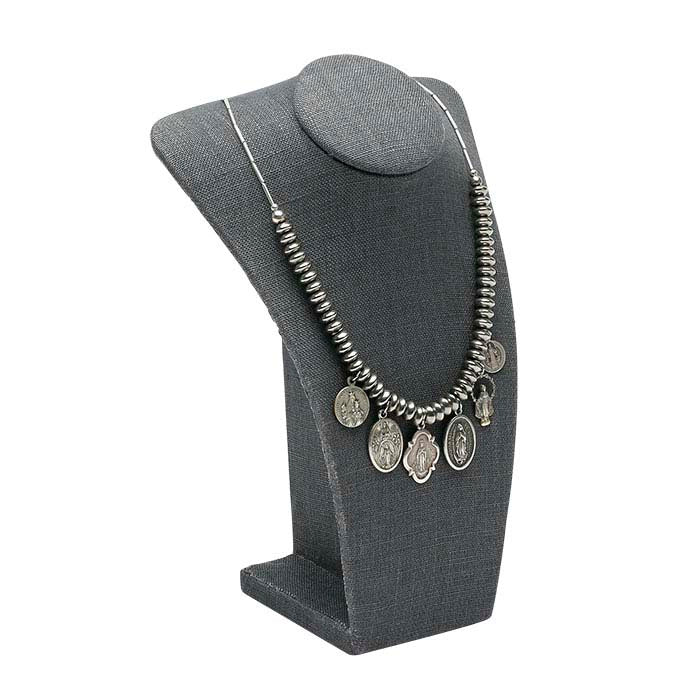 Gray Linen Necklace Bust Display