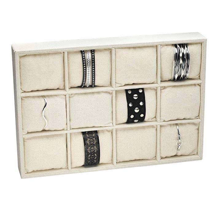 Beige Linen Bracelet or Watch Display with Pillow Inserts