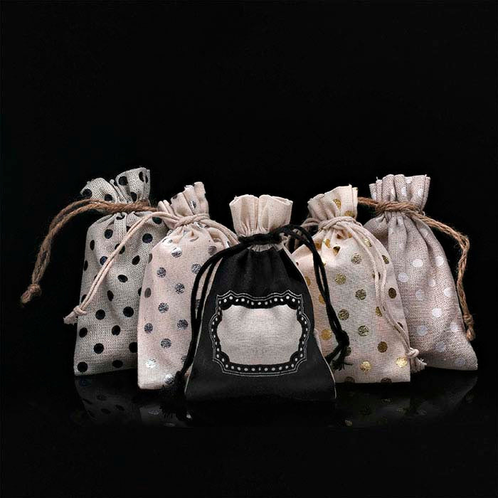 Natural Linen 88.9mm x 127.0mm Pouch with Black Dots