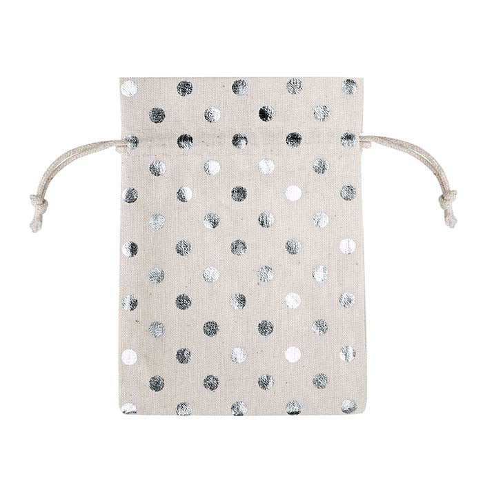 ナチュラルコットン 88.9mm x 127.0mm シルバードット付きポーチ