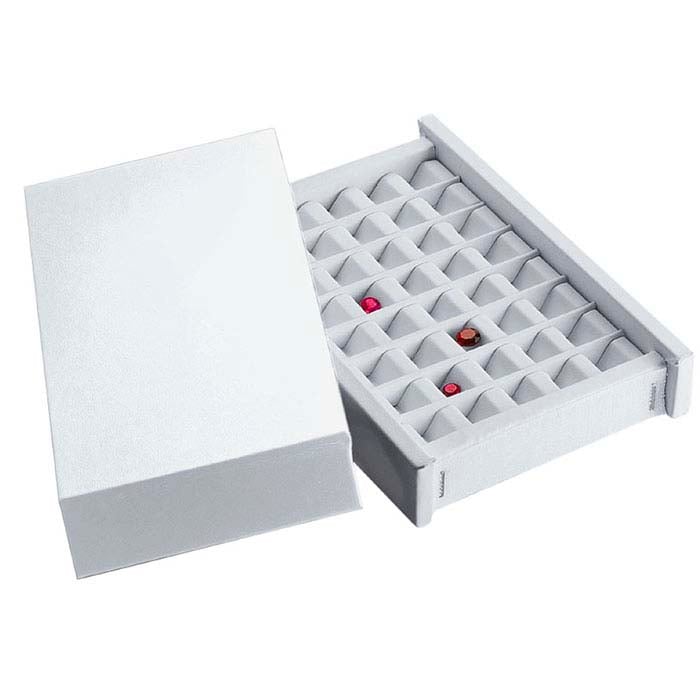 White Faux Leather 40-Compartment Gem Display Case with Cover
