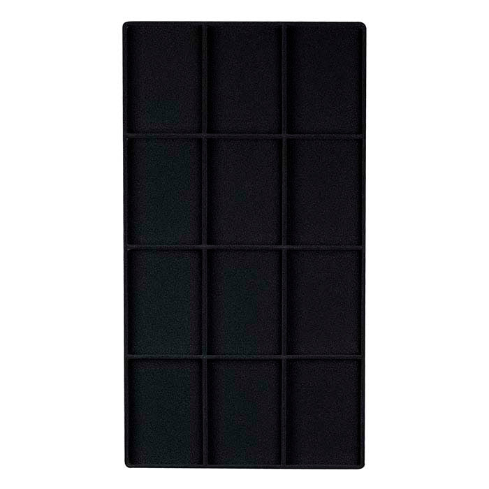 काला फ्लॉक्ड प्लास्टिक 12-खंड ट्रे इंसर्ट
