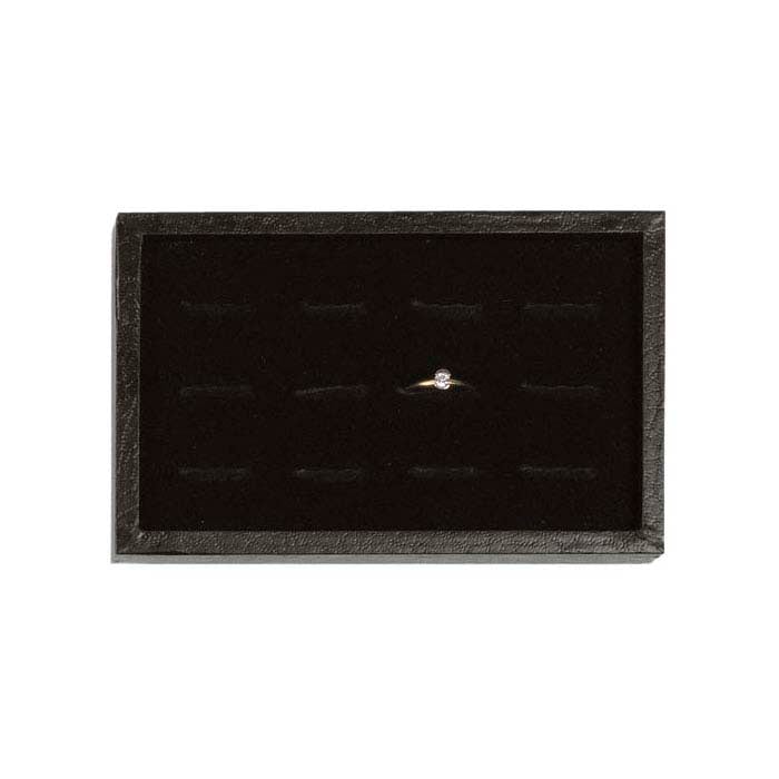 Bandeja negra de papel texturizado con inserto de 12 anillos forrado de terciopelo