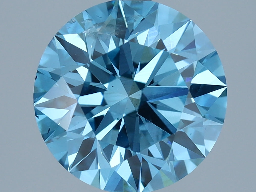 Laboratorijoje užaugintas deimantas 2,41 ct, apvalus, mėlynas, I1
