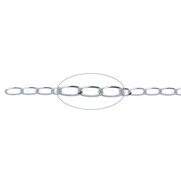 Sterling Silver Beveled Elongated Oval Curb Chain, By the Foot