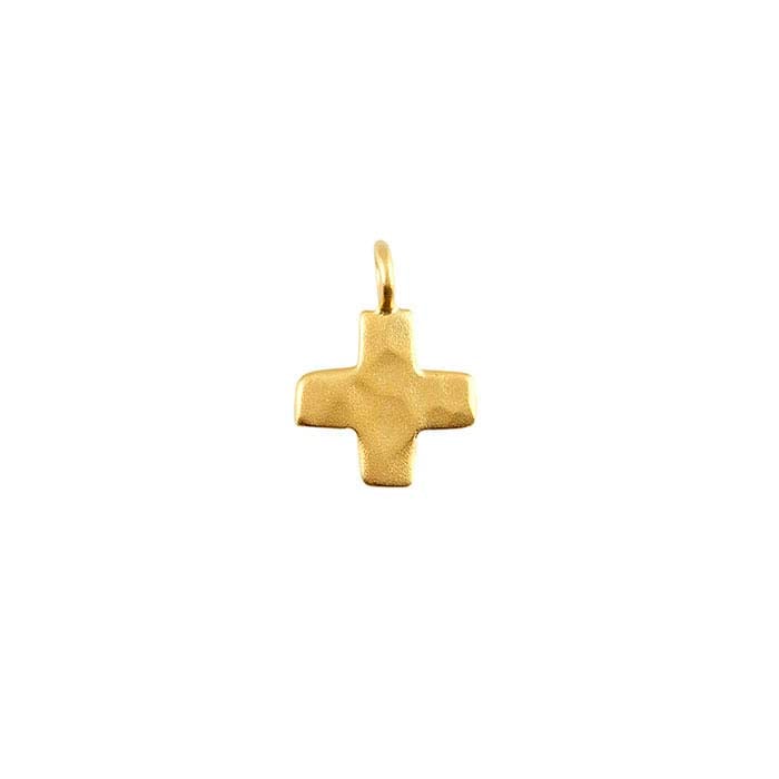 Ciondolo a Croce Martellata in Argento Sterling Placcato Oro Giallo 24K Pesante