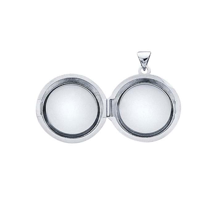 Sterling Silver Rhodium-Plated Round Floating Glass Locket Pendant