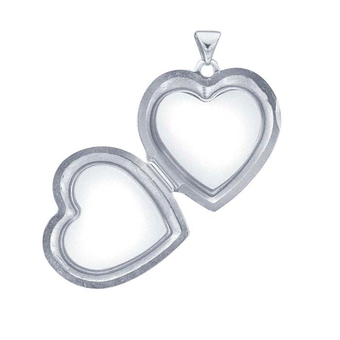 Sterling Silver Rhodium-Plated Heart Floating Glass Locket Pendant