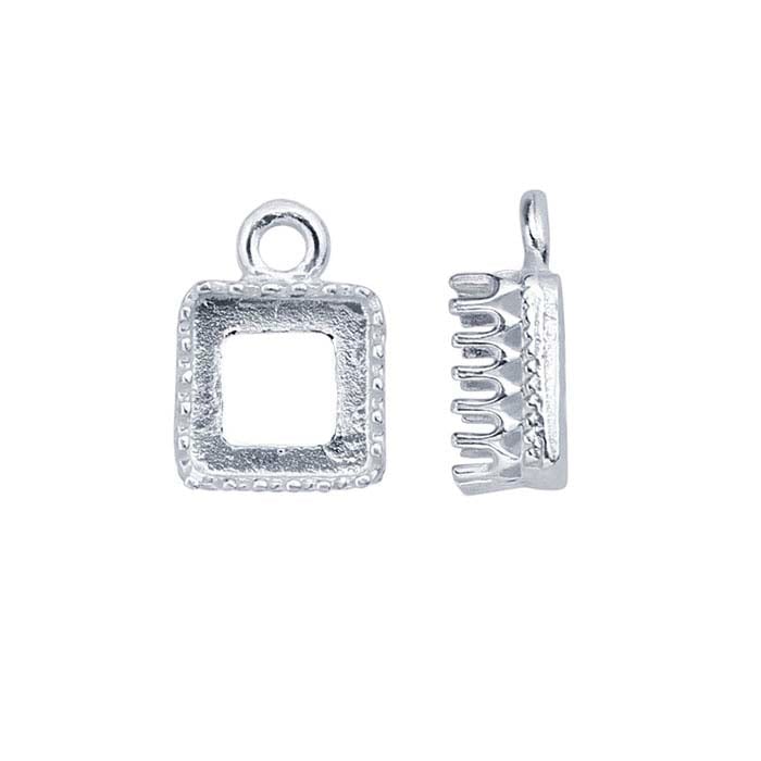 Sterling Silver Square Gallery Wire Cabochon Component Mounting