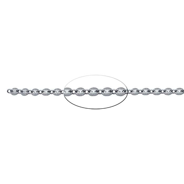 Sterling Silver Oxidized Patterned Round Link Cable Chain, By the Foot
