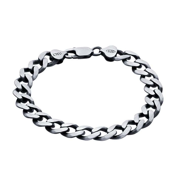 Sterling Silver Gunmetal Diamond-Cut Curb Chain Bracelet