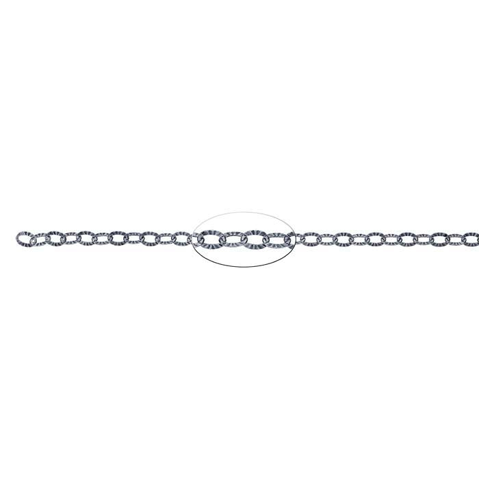 Sterling Silver Oxidized Patterned Flat Oval Cable Chain, By the Foot