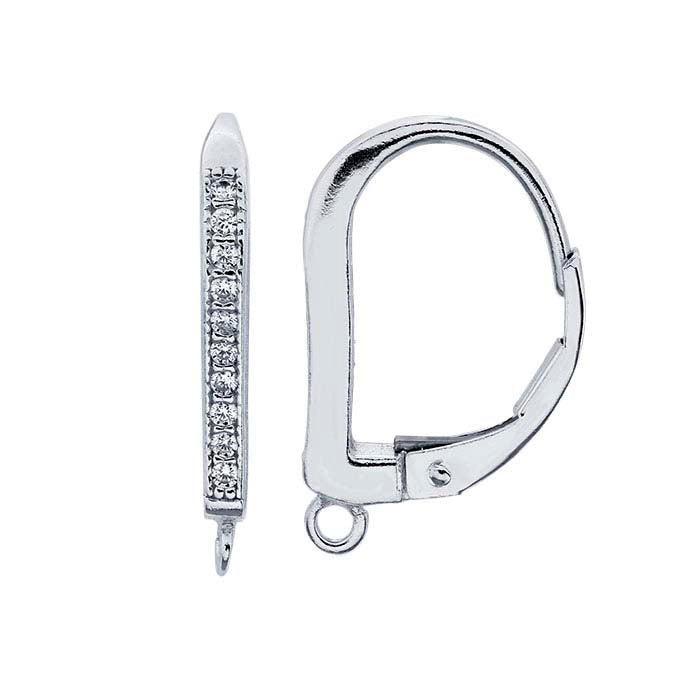 Sterling Silver CZ-Set Lever-Back Ear Wire with Open Ring