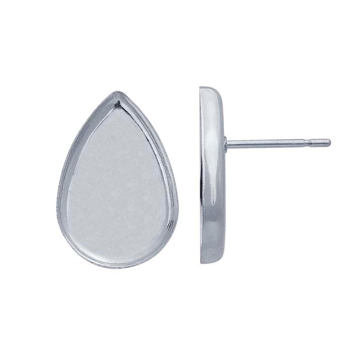 Sterling Silver 15 x Pear Cabochon Post Earring Mounting
