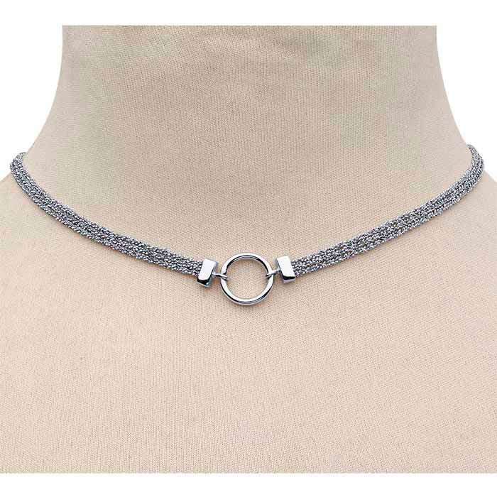 Rhodinierte Halskette im Choker-Stil aus Sterlingsilber mit Akzentring in der Mitte