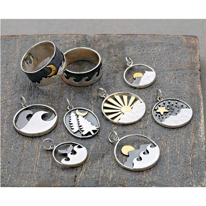 Sterling Silver Moonrise Over Mountains Charm