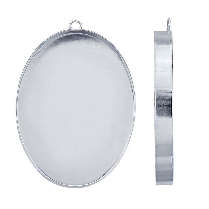 Sterling Silver Oval High-Wall Cabochon Pendant Mounting