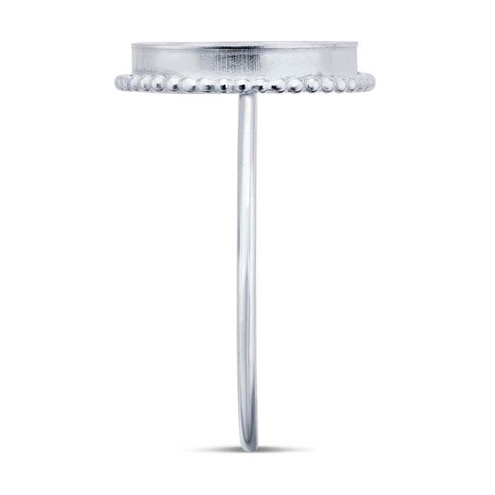 Montaje de anillo con cabujón redondo de 10 mm con borde de cuentas en plata de ley