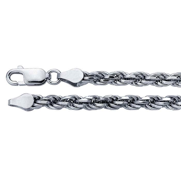 Sterling Silver Rhodium-Plated Diamond-Cut French Rope Chain