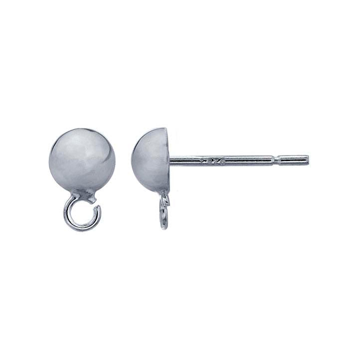 Sterling Silver Hollow Half-Ball Post Earring with Open Ring