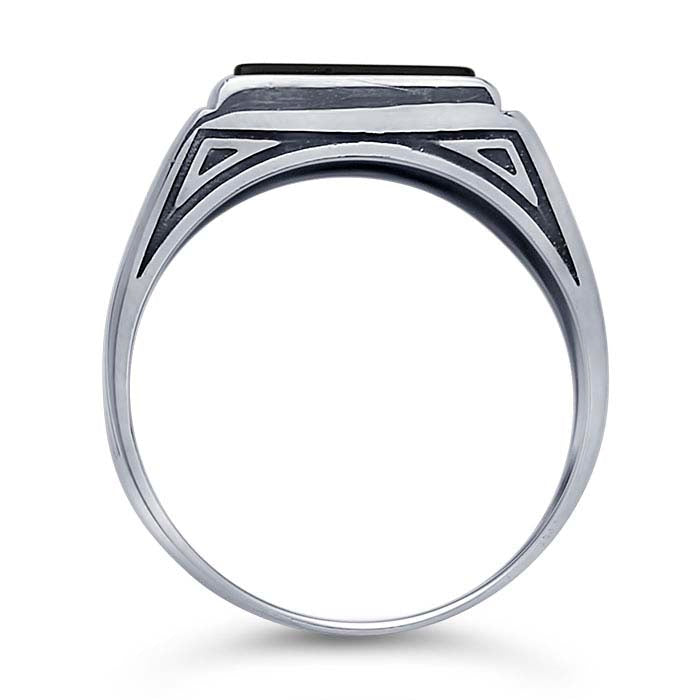 Sterling Silver Rectangle Black Onyx-Set Ring
