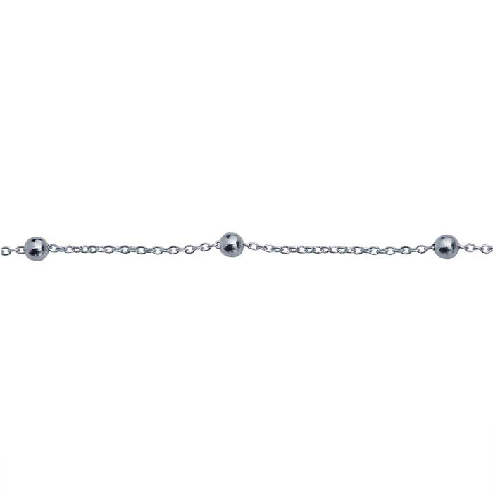 Sterling Silver 0.7mm Cable Chain with 2mm Round Beads