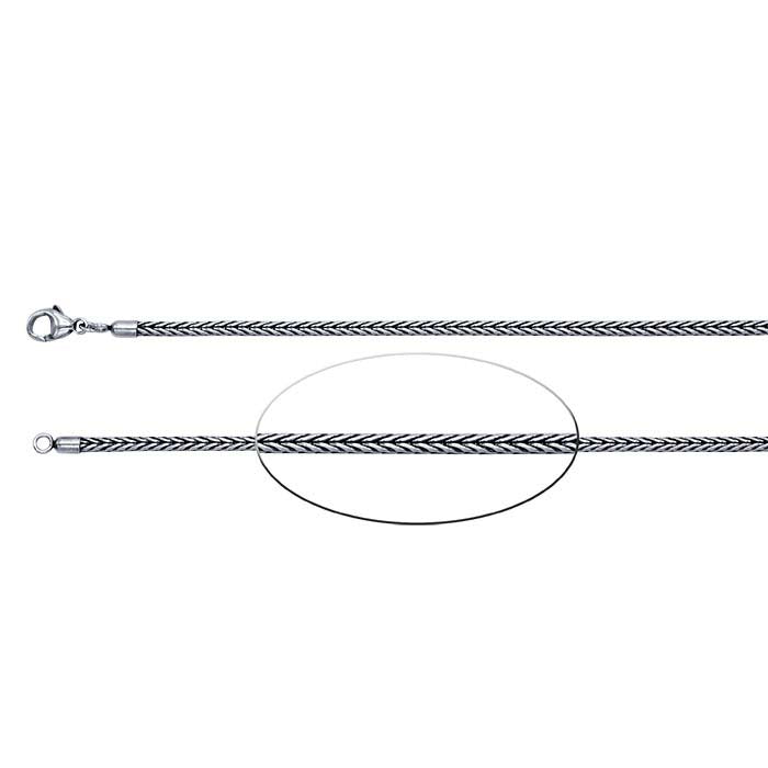 Sterling Silver Oxidized 2.5mm Round Foxtail Chain