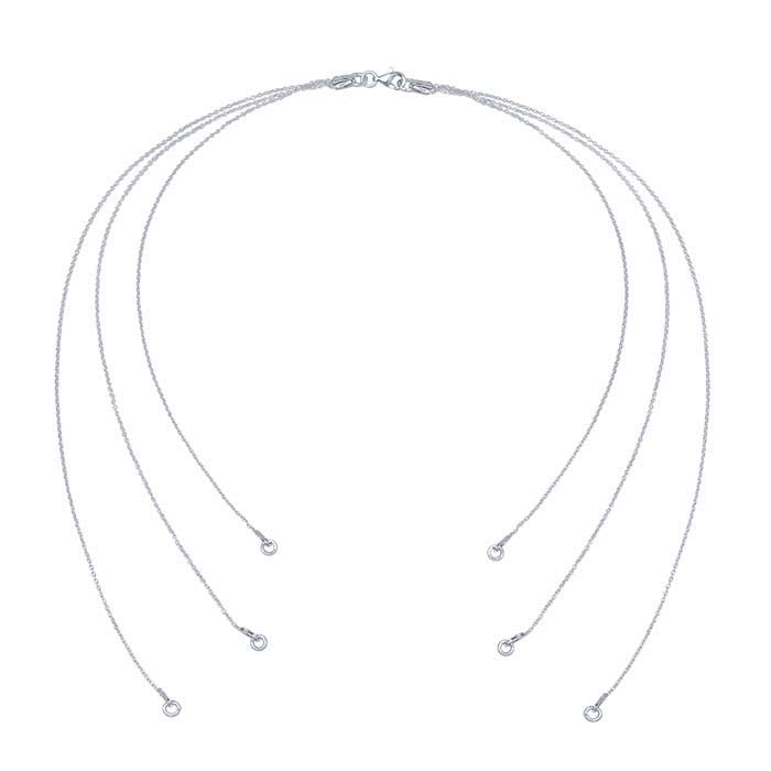 Sterling Silver Oval Cable Chain Tiered Three-Strand Necklace Component