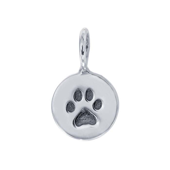 Sterling Silver Round Disc Charm with Paw-Print