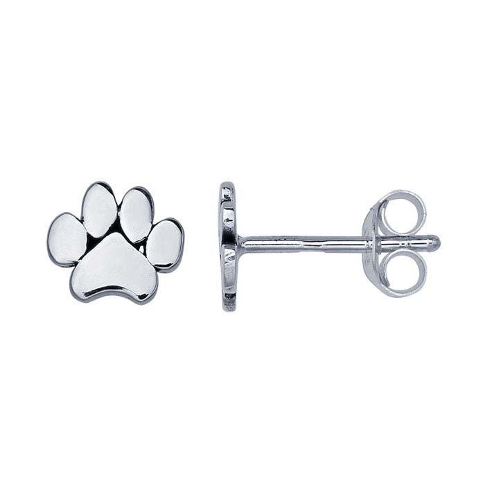 Sterling Silver Paw-Print Post Earrings