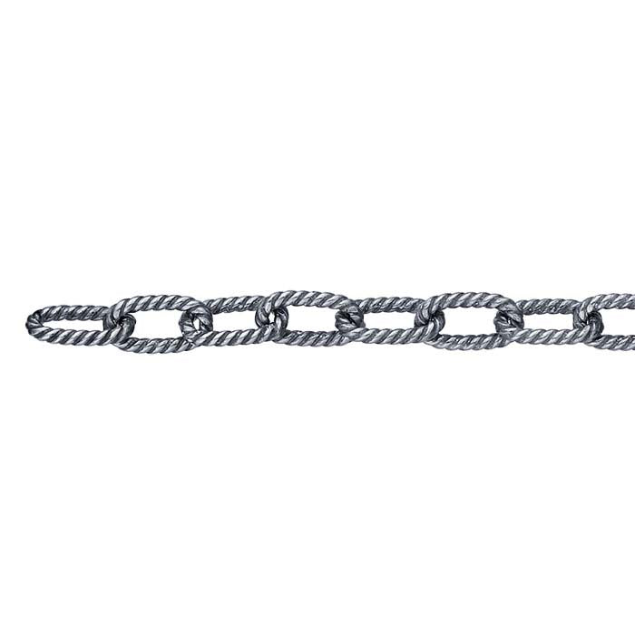Sterling Silver Oxidized Twisted Oval Cable Chain, By the Foot