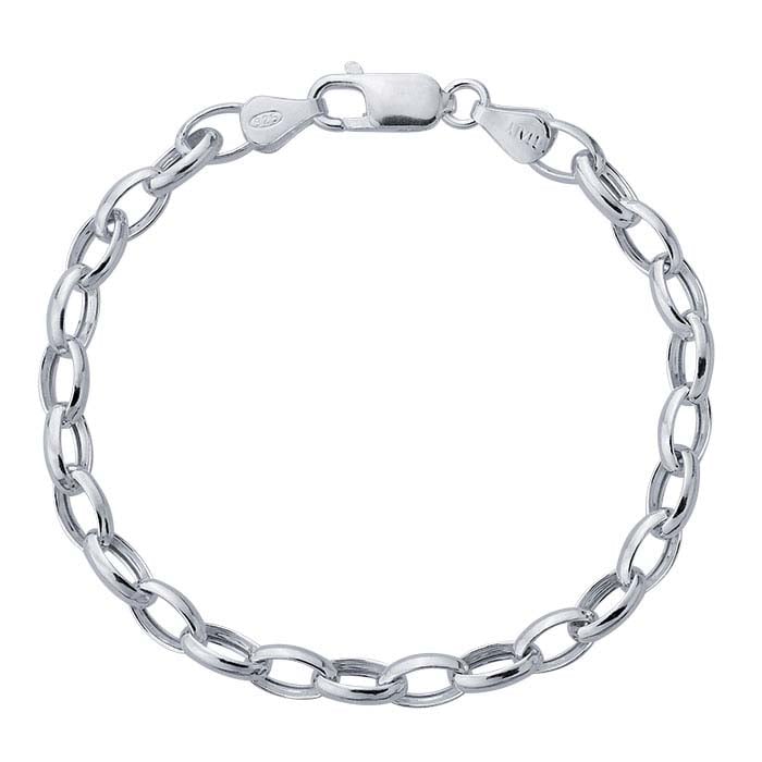 Sterling Silver 5.5mm Hollow Round Rolo Chain Bracelet