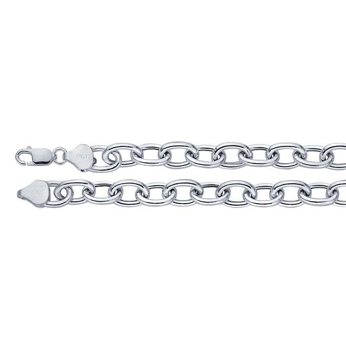 Sterling Silver Hollow Oval Cable Chain Bracelet