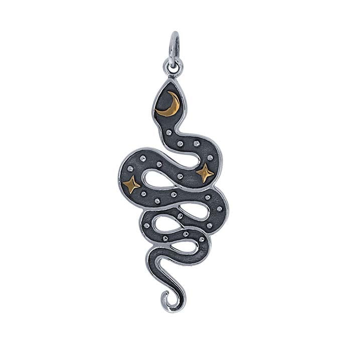 Sterling Silver Snake Pendant with Stars & Moon